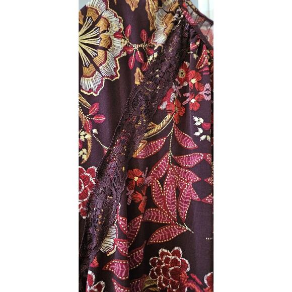 Susan Graver Top Womens 3X Purple Floral Long Sleeve Ruffle Keyhole Tie Neck - Picture 5 of 12
